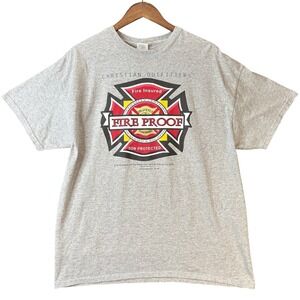 Vintage Jesus Graphic T-Shirt Christian Fire Proof Fire Dept Gray Mens XL Acts